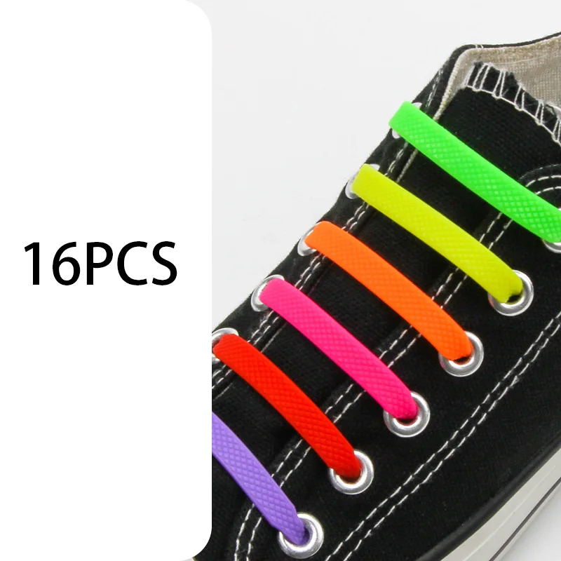 16 Teile/satz Keine Krawatte Schnürsenkel für Kinder und Erwachsene 13 Farben Elastische Silikon Schnürsenkel Lazy Sportschuhe Spitze Alle Turnschuhe Fit – Detail 19