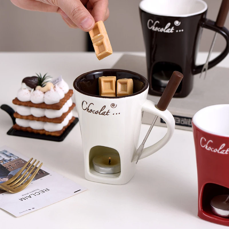 Fondue Pots Fondue Mug Set Personal Mini Chocolate Cheese Ice Cream Maker Kit Butter Melter Cup Small Warmer