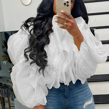 2022 Hot Sale Fashion Women Chiffon Long Sleeve Shirt High Quality Lady Clothes White Chic Sexy Short Women Shirts Blouses