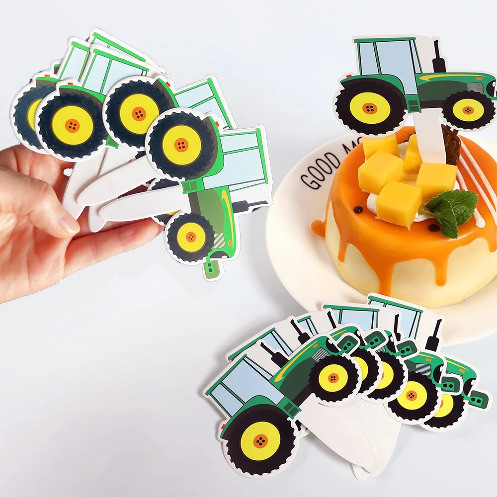 

42Pcs Green Tractor Cupcake Toppers Farm Tractor Truck Car Cupcake Picks Baby Shower Birthday Party Construction Party Supplies