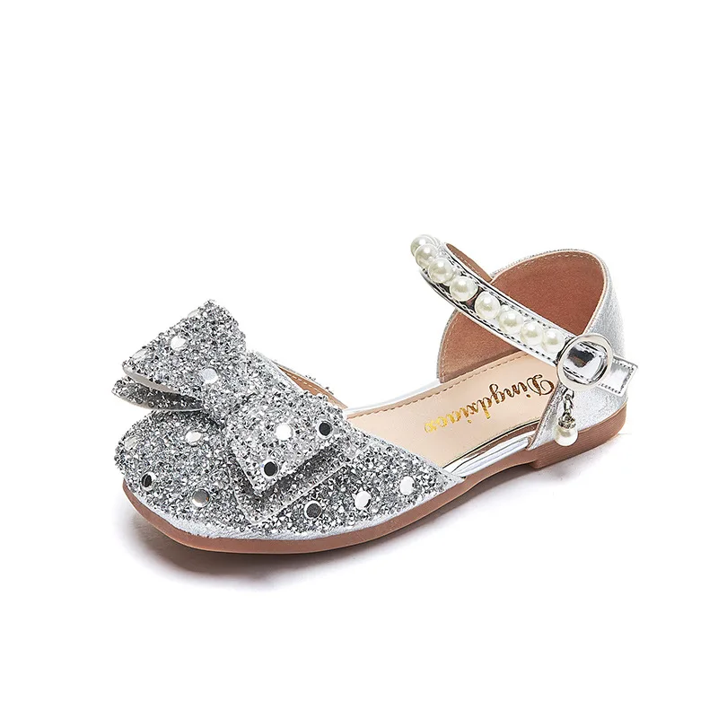 

Size 21-36 Crystal Beach Shoes for Kids Girls Bowknot Pearl Princess Shoes for Girls Soft Sole Open-toe Children Sandals 2023