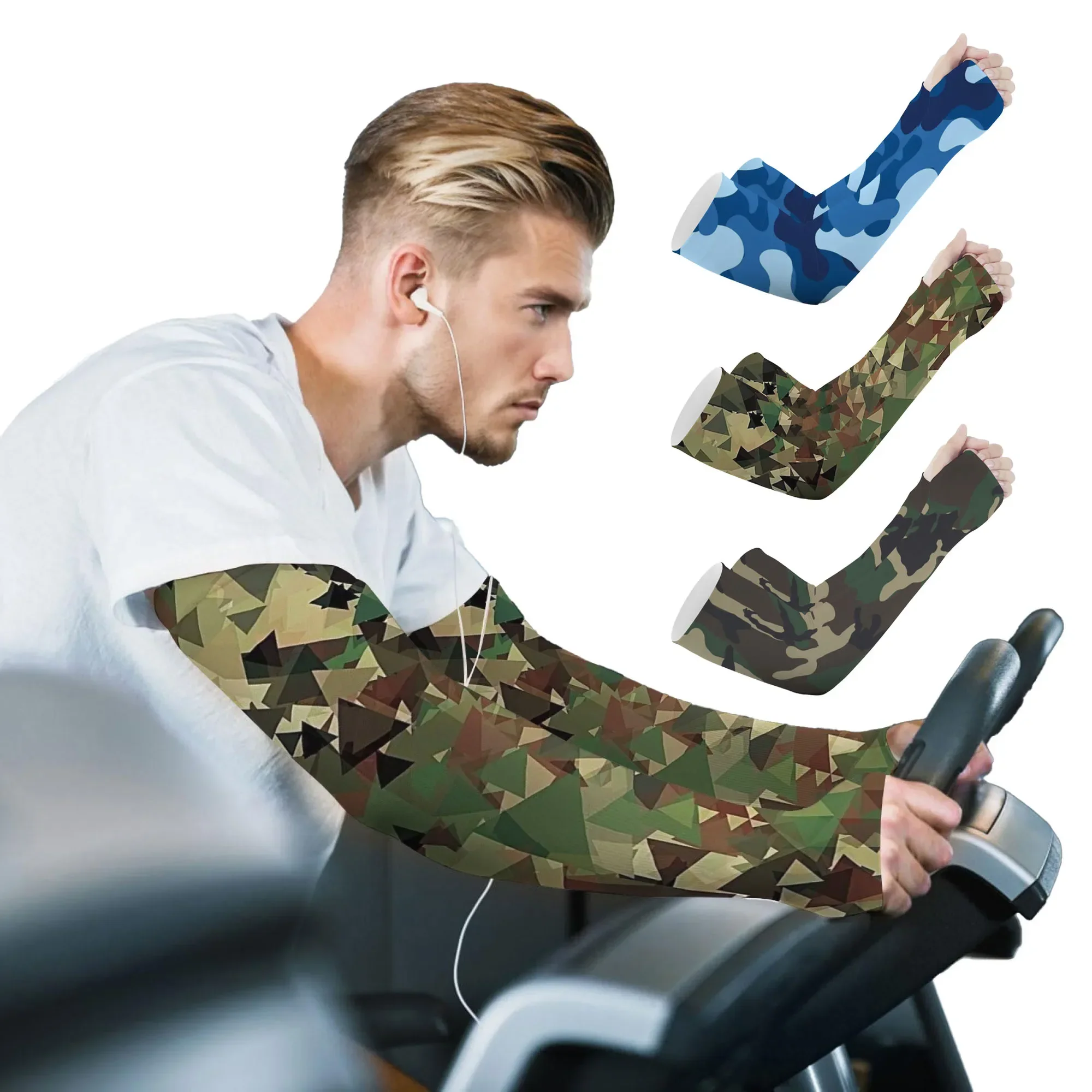 Camouflage Ice Silk Sleeve Cover Men Women Sun Protection Windproof Arm Sleeves Oversleeve for Outdoor Fishing camping Cycling