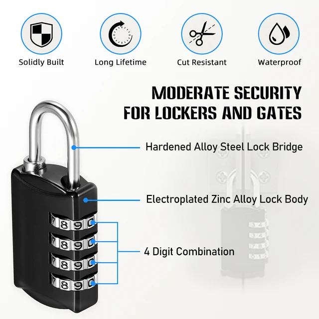 Mini Lock Resettable 4 Dial Digits Code Number Password Combination Padlock Travel Security Lock for Luggage Lock Padlock Gym 3