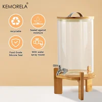 5L Glass Beverage Dispenser with Stand - Clear Drink Dispenser with Spigot Needed Durable Glass & Wood Base for Parties Bar 1
