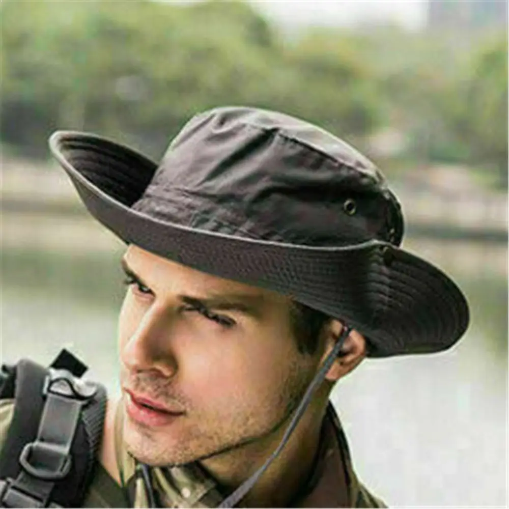 Outdoor Men's Solid Sun Hat Bucket Hat Cargo Safari Bush Army Boonie Summer Jungle Fishing Cap 4