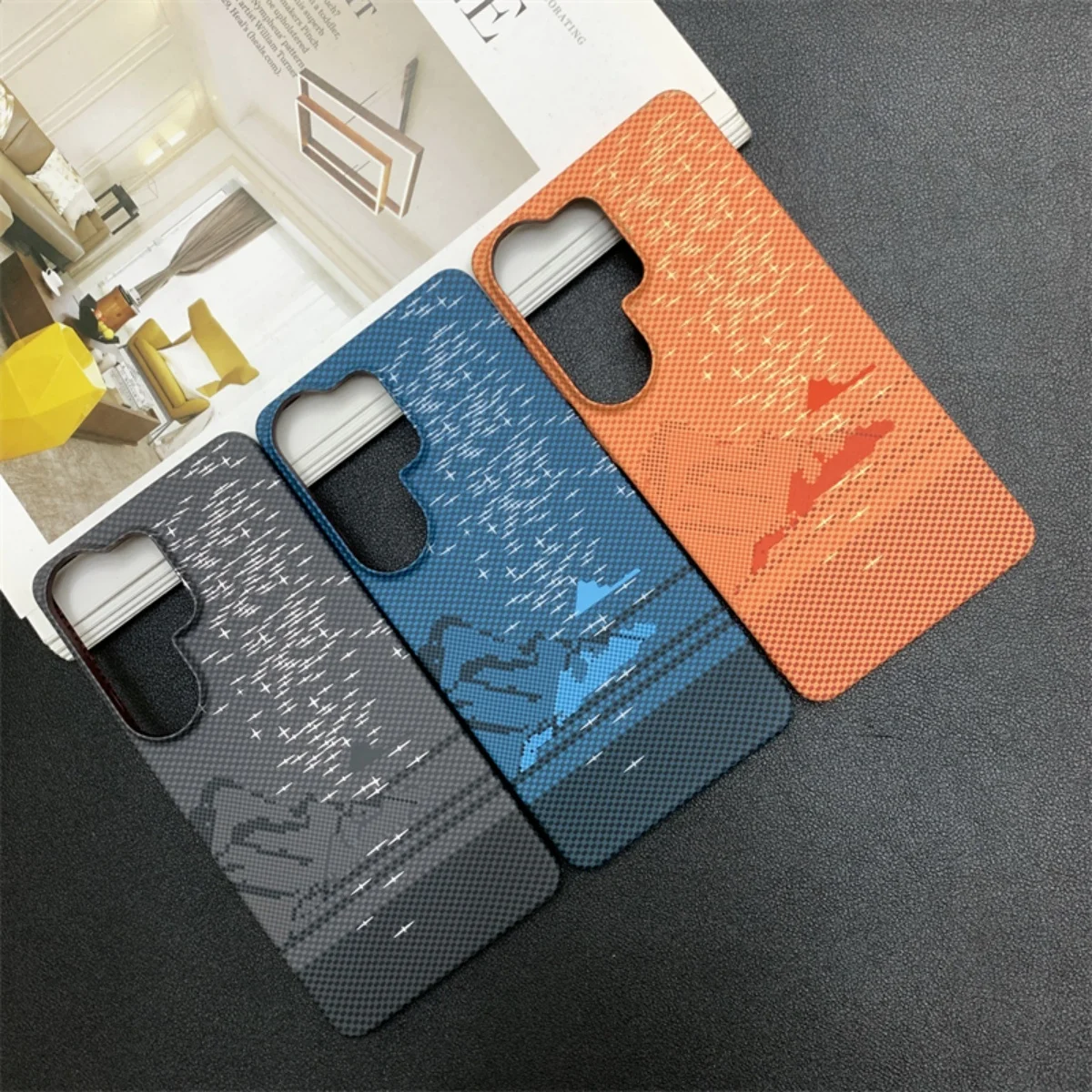 Luxury Kevlar Carbon Fiber Starry Sky Mountain Pattern Phone Case - Slim Hard Plastic Cover