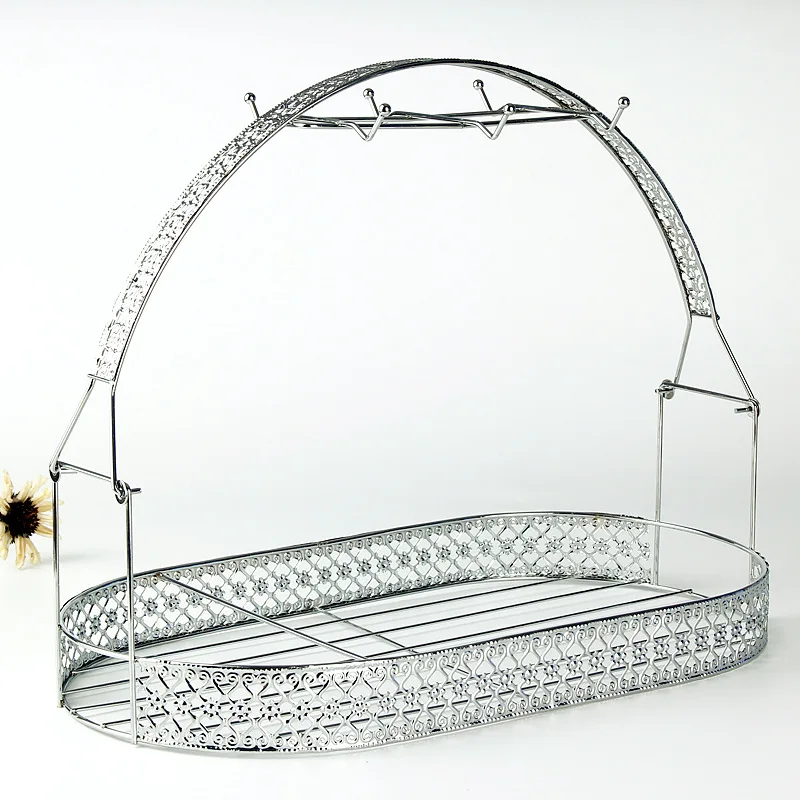 European-style Silver-plated Coffee Cup Holder Home Crafts Iron Rack Saucer Holder Lace Wire Cup Saucer Iron Crafts