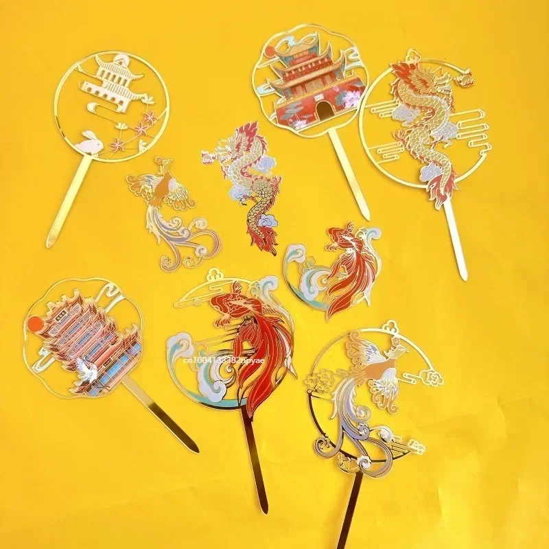 1Pc Spring Festival Party Dragon Year Cake Decoration Chinese Dragon Auspicious Clouds Theme New Year Acrylic Cake Toppers