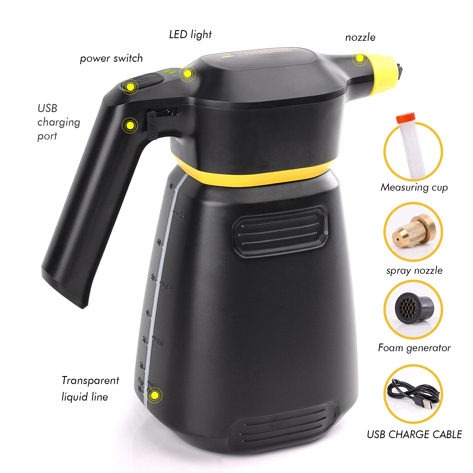 Spruzzatore Di Schiuma Senza Fili Da 2L | Elettrico Ricaricabile Con Valvola Di Sicurezza | Per Auto E Giardino