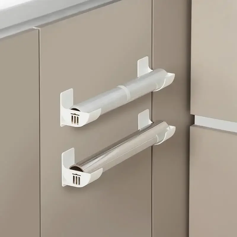 2/4pcs Wall Mounted No Hole Storage Tray Refrigerator Side Organizer Kitchen Shelf Cling Film Trash Bag Organizer 4
