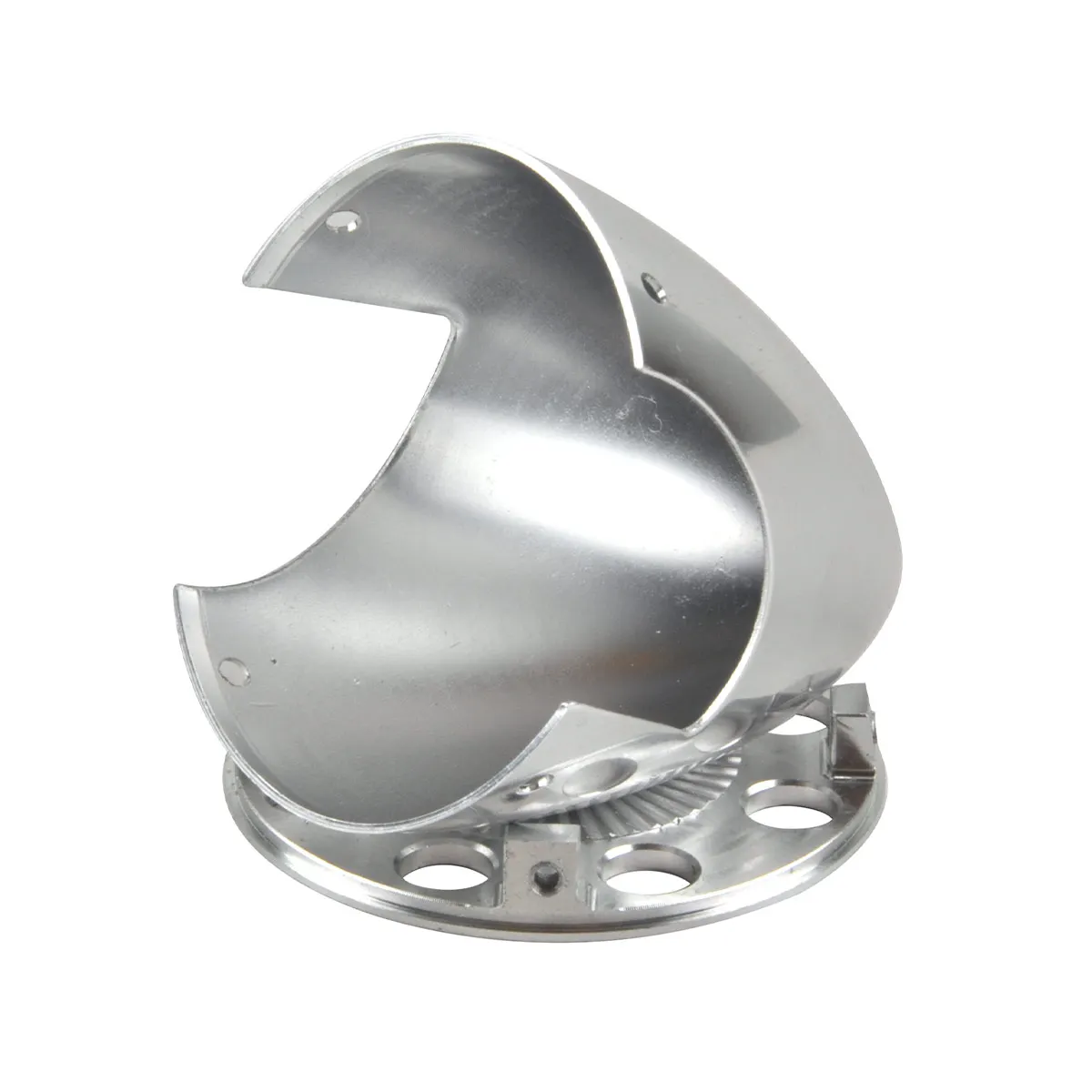 Spinner en aluminium pour avion RC posé sur fond blanc, adaptateur accessoires 2.5 pouces visible avec les deux ouvertures.