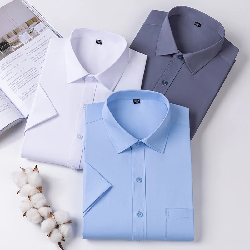 Men Short Sleeve Shirt Summer Casual Oversize Plus Size 7XL 8XL 10XL 11XL Fashion Basic Solid Twill Business White Dress Shirts 3
