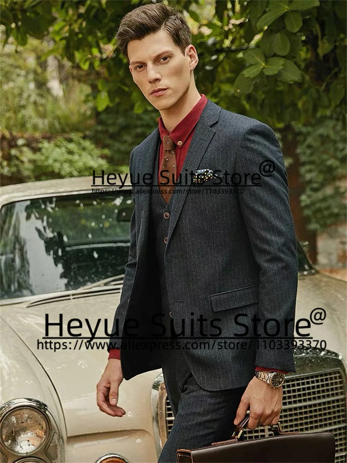 

Роскошные темно-серые свадебные костюмы для мужчин, облегающие смокинги для жениха с отложным воротником, комплекты из 3 предметов, деловой мужской костюм из Блейзера