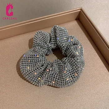 전체 라인 석 머리 밧줄 탄성 헤어 밴드 여자 여자 반짝 이는 크리스탈 머리 Scrunchies 포니 테일 잡아 헤어 쥬얼리 선물