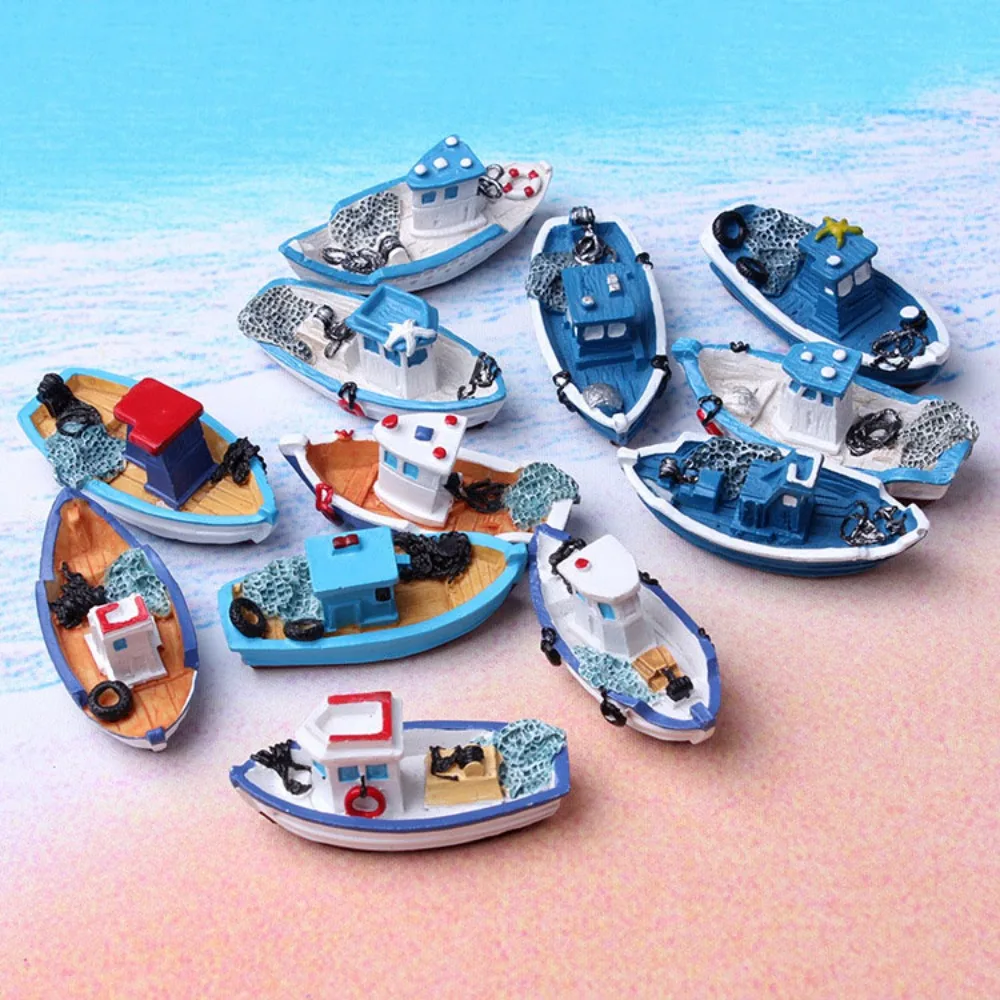 Nautical Mini Resin Boat Figurines for Micro Landscape and Dollhouse Decor