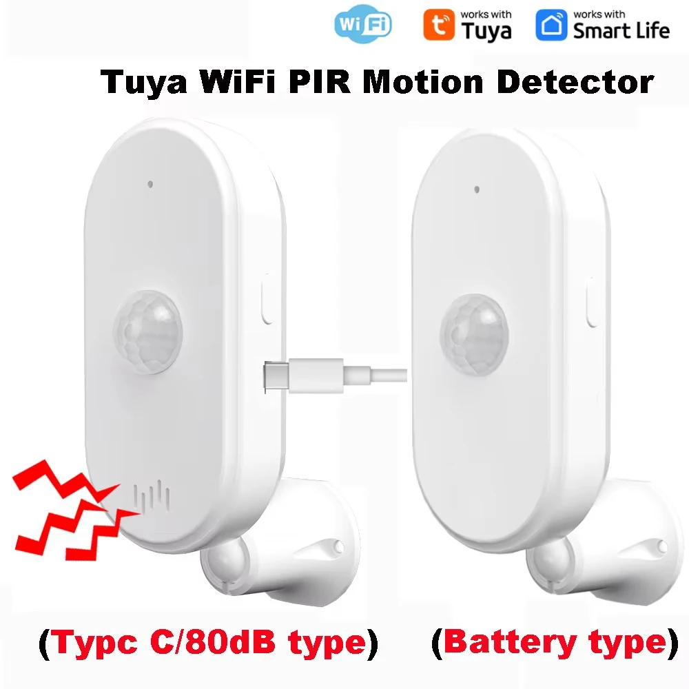 Tuya WiFi PIR Motion Sensor Smart Home Human Body Infrared Detector Smart Life DC5V Type C PIR or AAA Battery Motion Sensor