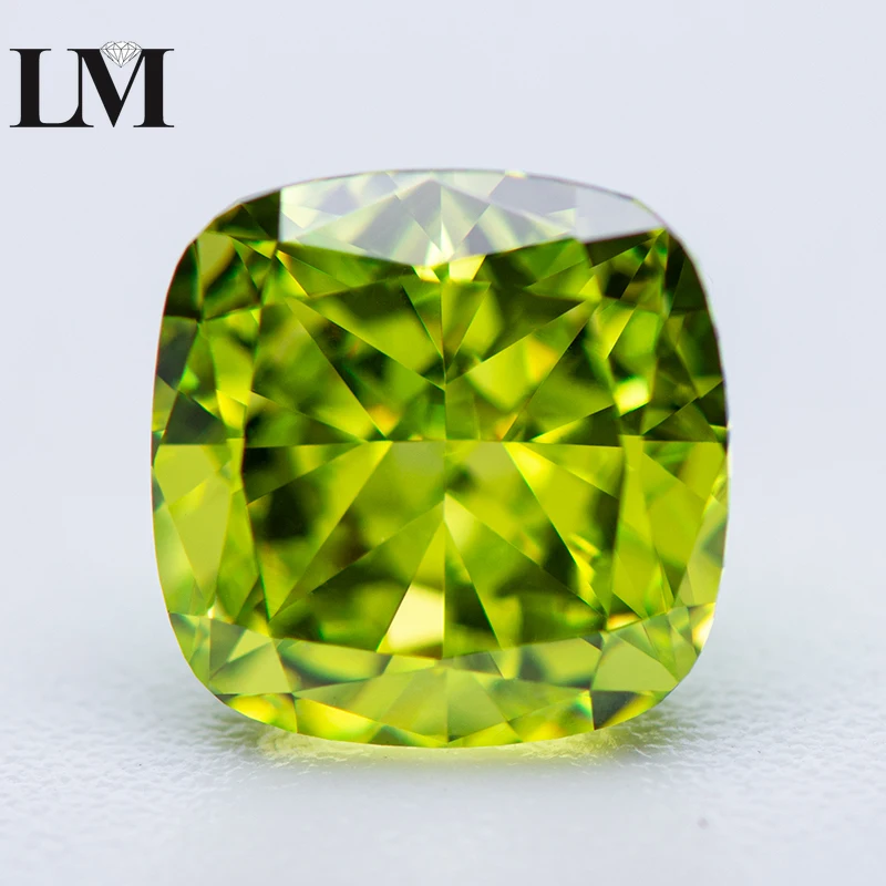 

High Carbon Diamond Cubic Zirconia Stone Apple Green Color Cushion Shape 5A Grade 4k Crushed Ice Cut Lab Synthetic Zircon Gems