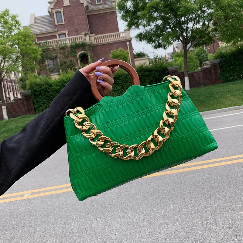 

Luxury Brand Women Handbag Thick Chain PU Leather Designer Small Metal Top Handle Fashion Crossbody Shoulder Bag
