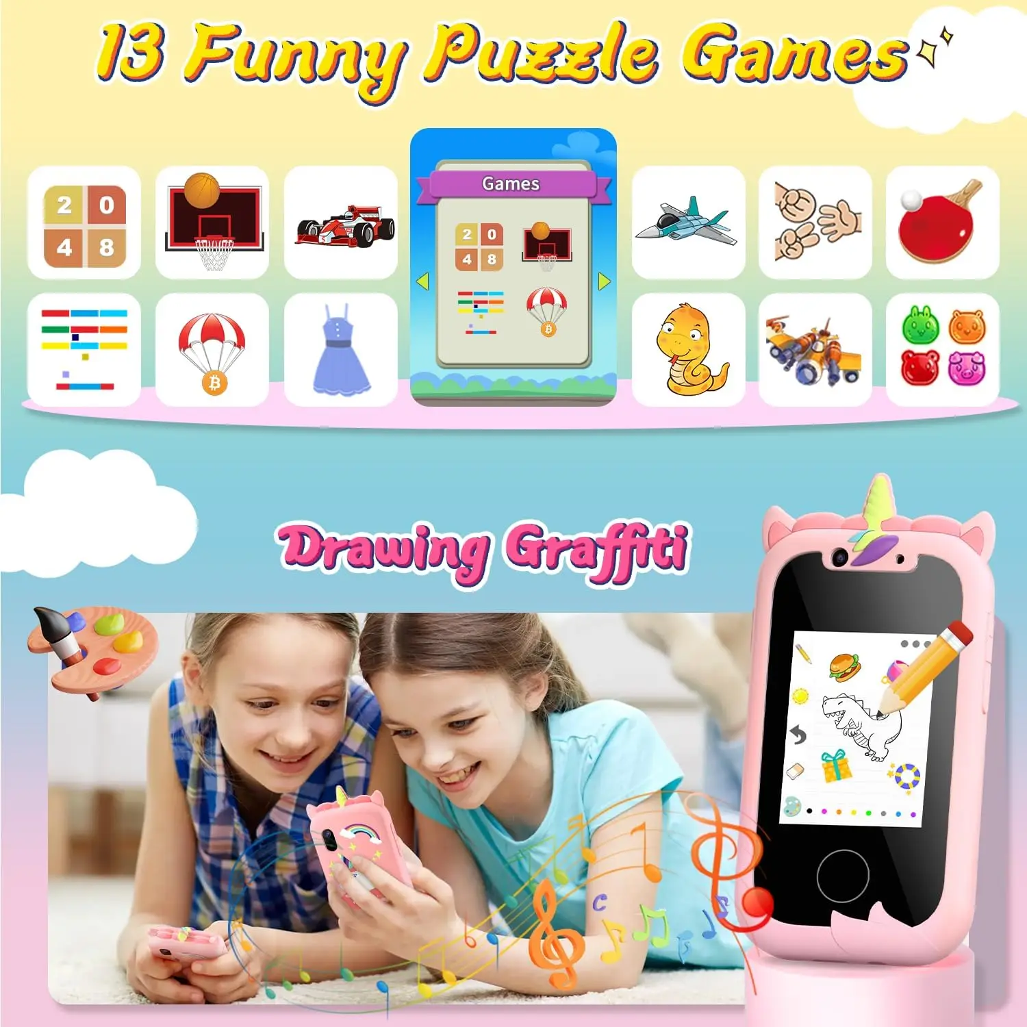 어린이 전화 교육 장난감 뮤지컬 장난감 유니콘  모바일 Selfie 카메라 실리콘 커버 장난감  생일 선물