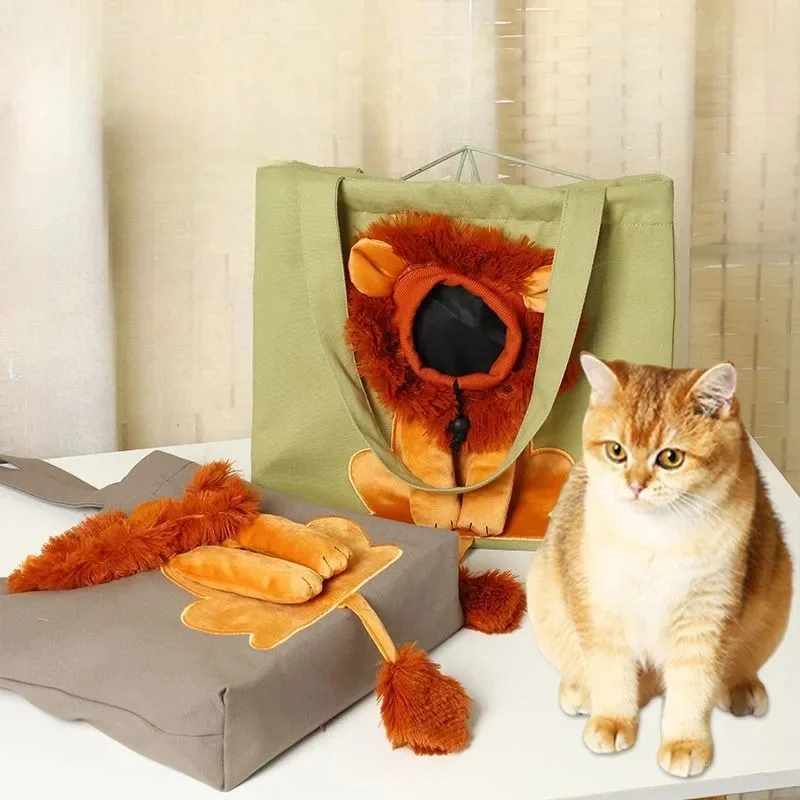 New Small Lion Cat Bag Shoulder Bag Diagonal Cross Handbag Small Kind Dog Animal Cartoon Canvas Pet Bag Ladies' And Children Bag