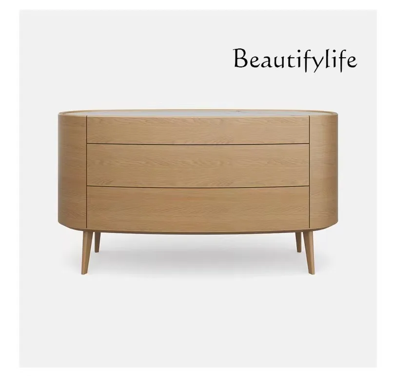 

Italian Modern Simple Light Color Entrance Cabinet Circular Arc Storage Organizer Rock Board Side Cabinet