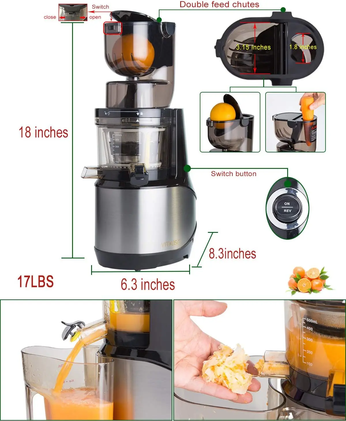 Cold Press Juicer Machine,Anti-Oxidation for Fruit and Vegetable 2