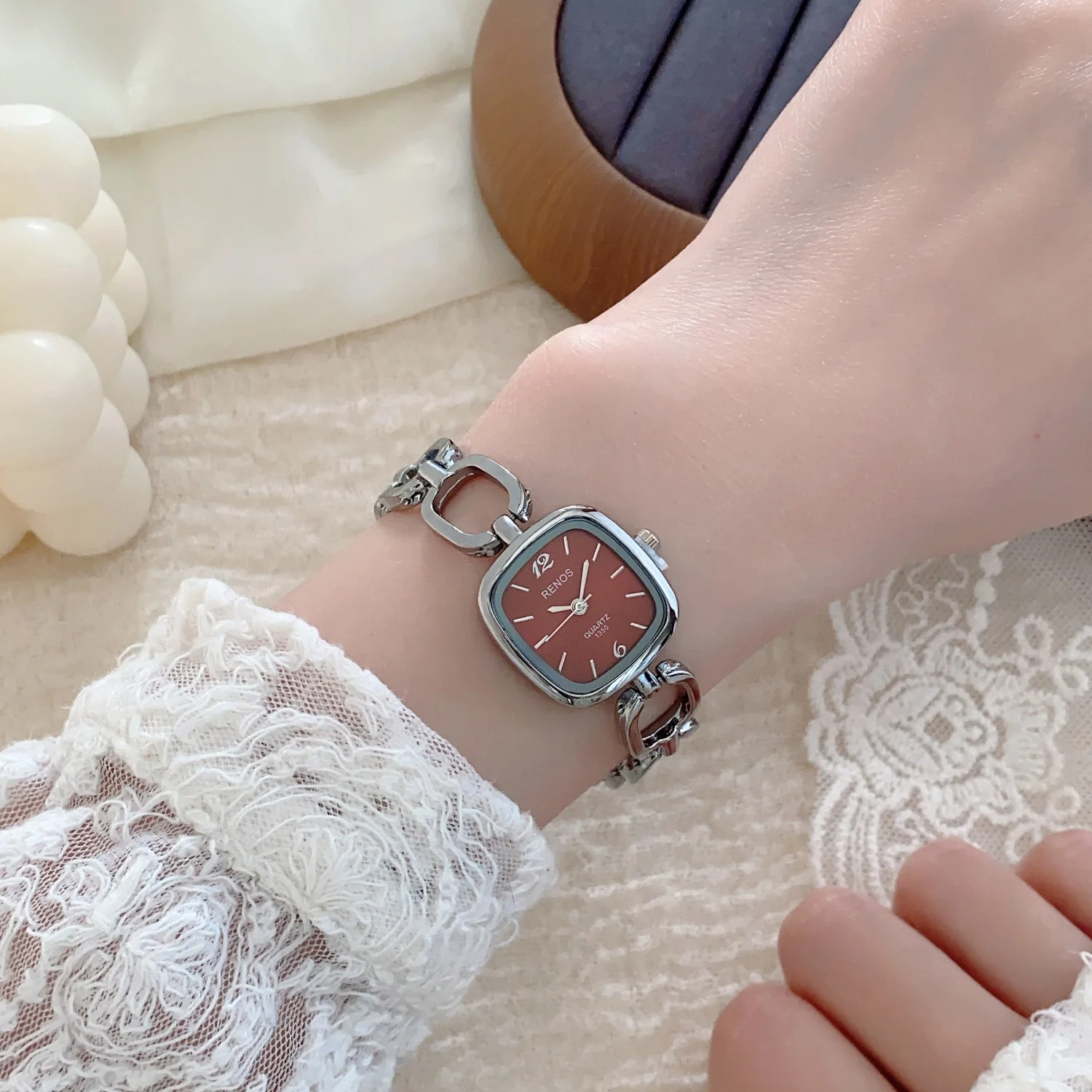 Silver Openwork Square Bracelet Women's Minimalist Wristwatch - High-Quality Elegant Timepiece