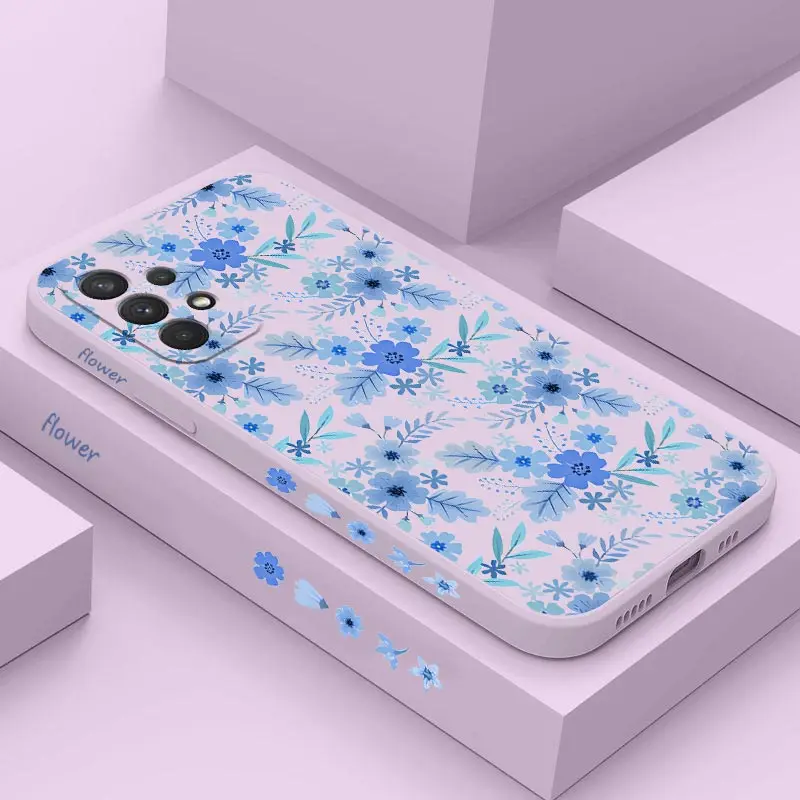Elegant Blue Floral Silicone Phone Case - Chic and Durable Design