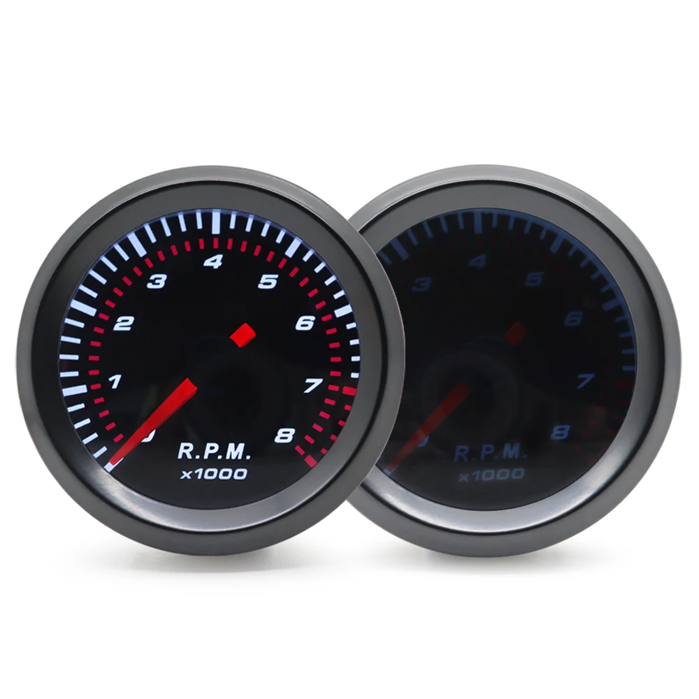 Tachometer Gauge 2&ldquo;52mm Smoke Lens Auto White LED 0-8000 RPM Meter Car 1-8 Cylinders