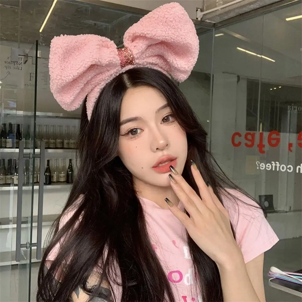 

Autumn Winter Child Headwear Wash Face Wide Female Hairbands Big Bow Hair Hoop Korean Style Headwear Plush Headband