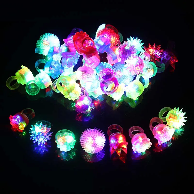 40pcs Led Flashing Rings Blinking Light Glow Jelly Finger Ring Bar Toy