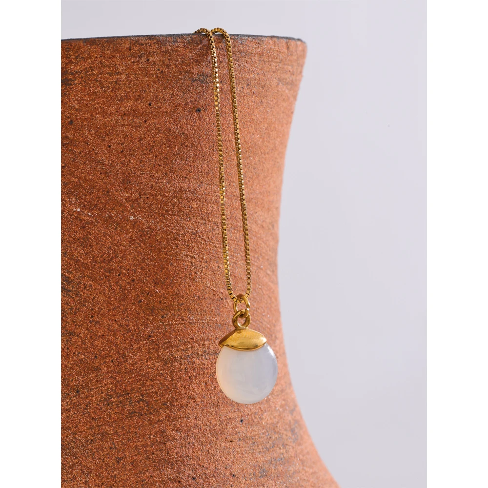 Yhpup Necklace White Natural Stone Stainless Steel Women