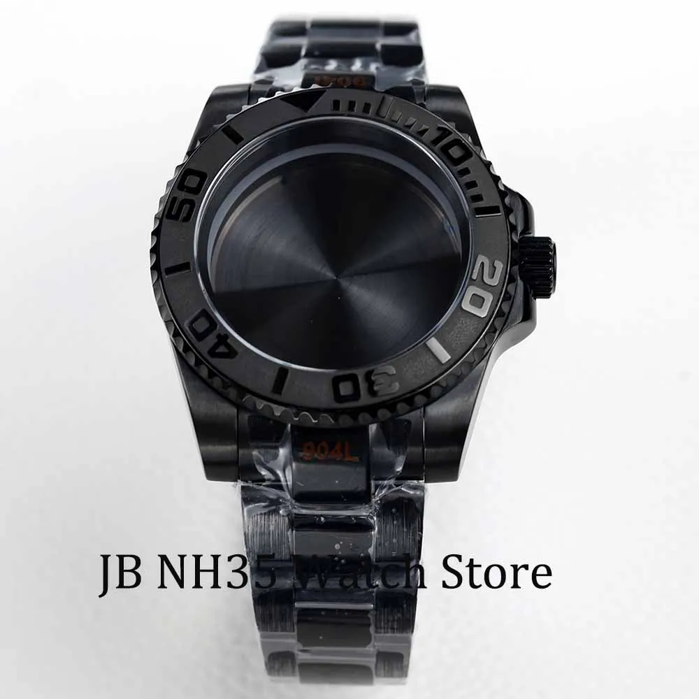Luxury Black Stainless Steel Men's Watch Case with Sapphire Crystal - Yacht-Master Design, 40mm, Waterproof