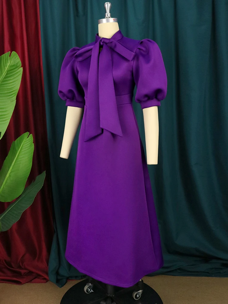 A Line Short Lantern Sleeves Dress with Bowtie 5