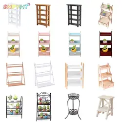 1:12 Dollhouse Miniature Furniture Mini Wood Flower Stand Racks Metal Storage Shelf Model Toys Doll House Decorative Accessories