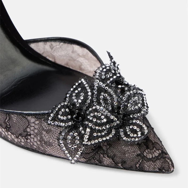 Fashion Mesh Lace Fowers Women Pumps Sandals Sexy Snake Coild Rhinestones Stiletto High heels Summer Autumn Wedding Prom Shoes 5