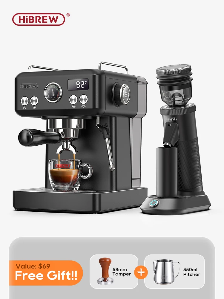 HiBREW Semi Automatic Espresso Cappuccino Coffee Machine Temperature Adjustable 58mm Portafilter Coffee Maker Metal H10A Black hibrew h2b 5 in 1 coffee maker