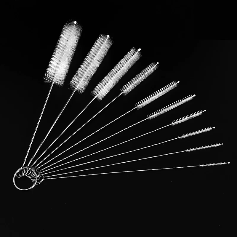 10Pcs Set Stainless Soft Hair Suction Glass Tube Cleaner Brushes Nylon