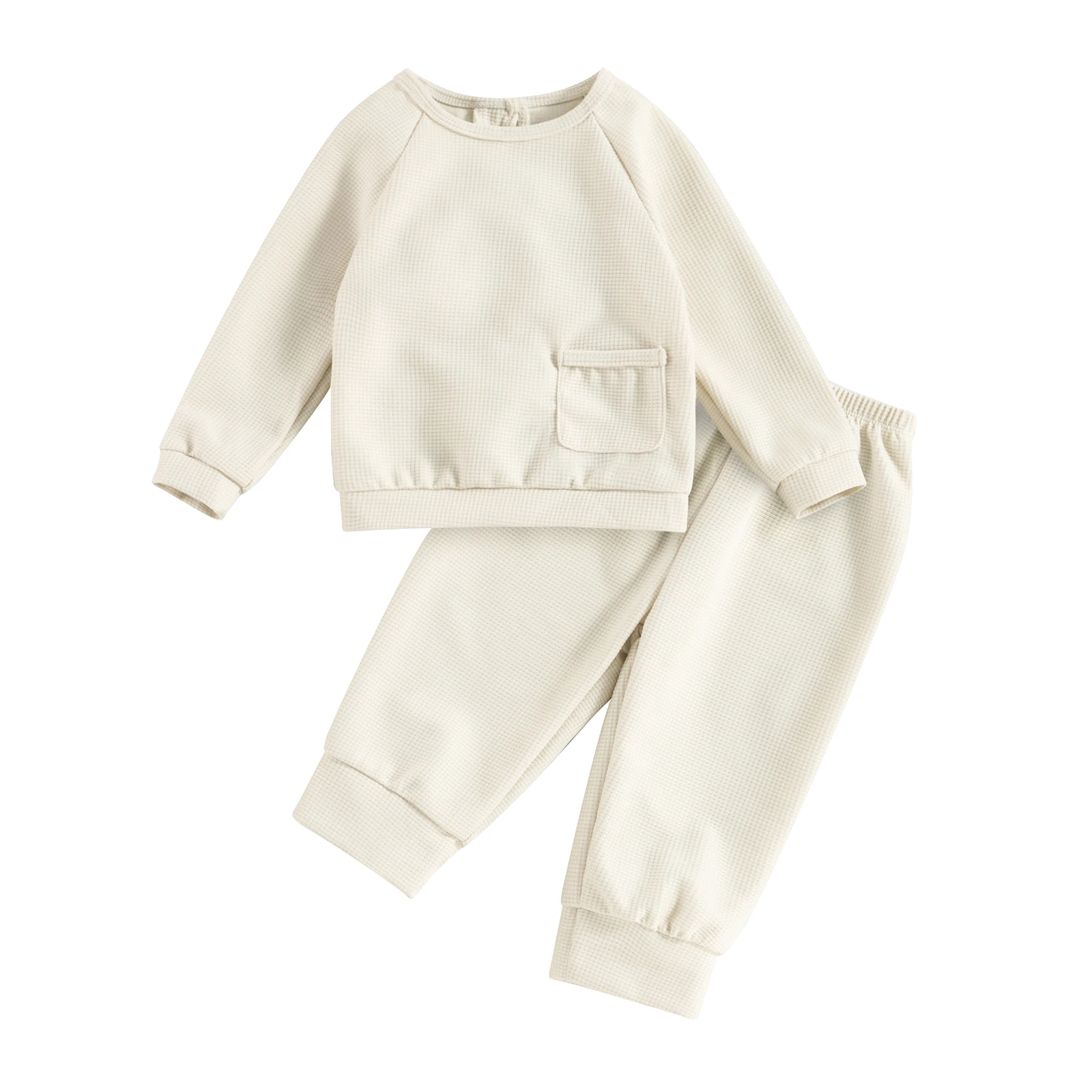 

BeQeuewll Baby Boys Pants Set Long Sleeve Solid Color Waffle Sweatshirt ventilate with Elastic Waist Pants Infant Clothes Tops