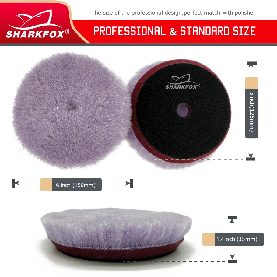 Sharkfox  5 Pieces/lot  5/6 Inch Wool Polishing Pad High Density Lambs Woollen Polish Buffing Pad Car Polisher Buffing Waxing 2