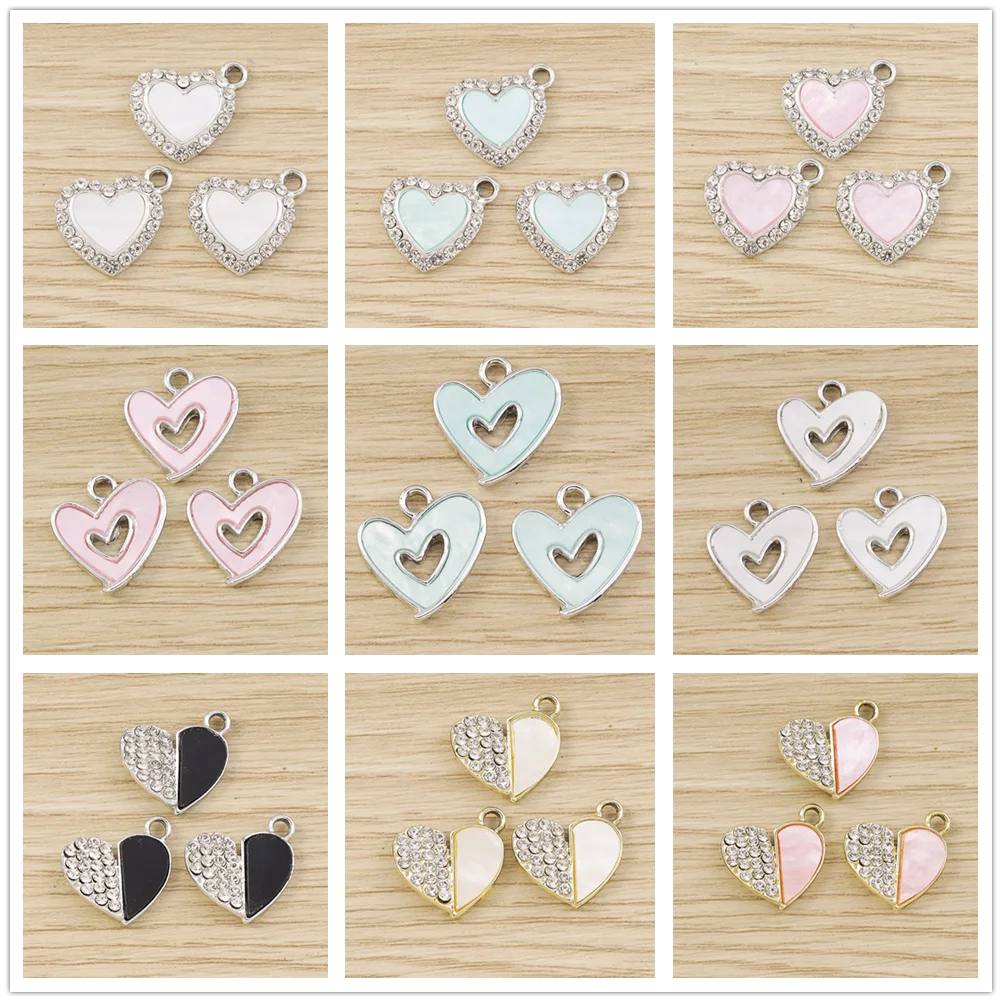 Tusember 10 Stück Exquisite Silberfarbene CZ-Kristall-Herzanhänger für Ohrhänger, Halsketten und Schmuckherstellungszubehör