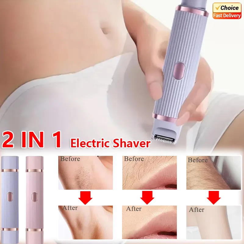 Waterproof 2in1 Electric Shaver For Women Bikini Hair Trimmer Wet Dry Use Dual Head Detachable Cordless Rechargeable