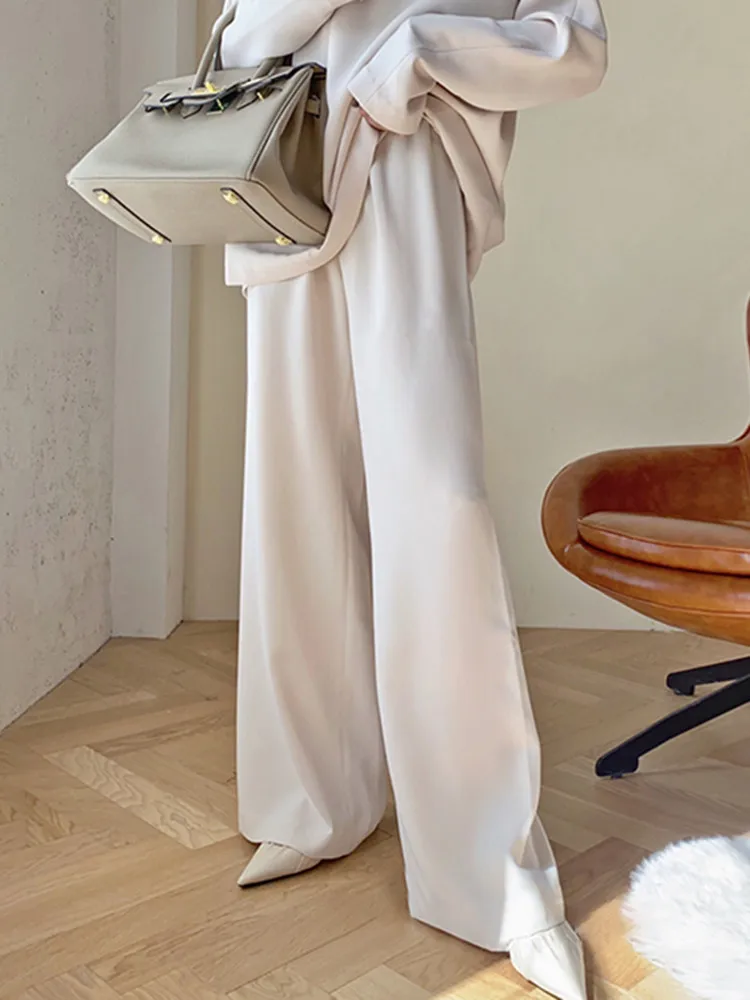ECR Temperament Solid Pants For Women High Waist Elastic Minimalist Casual Loose Wide Leg Trousers Female Fashion Clothing New