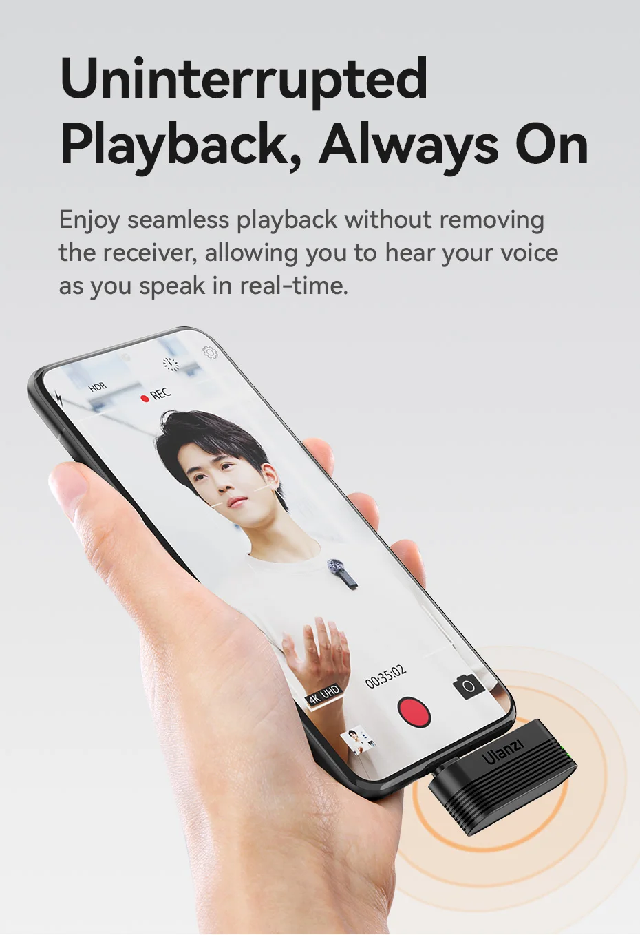 Ulanzi A100 Wireless Lavalier Microphone 20M Transmission for Street Interviews Vlogging Music Recording for Smartphones Cameras
