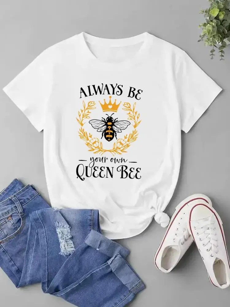 

Letter Bee Style Cute 90s Graphic T-shirts Print Short Sleeve Clothing Tee Top Fashion O-neck T Shirt Women Clothes