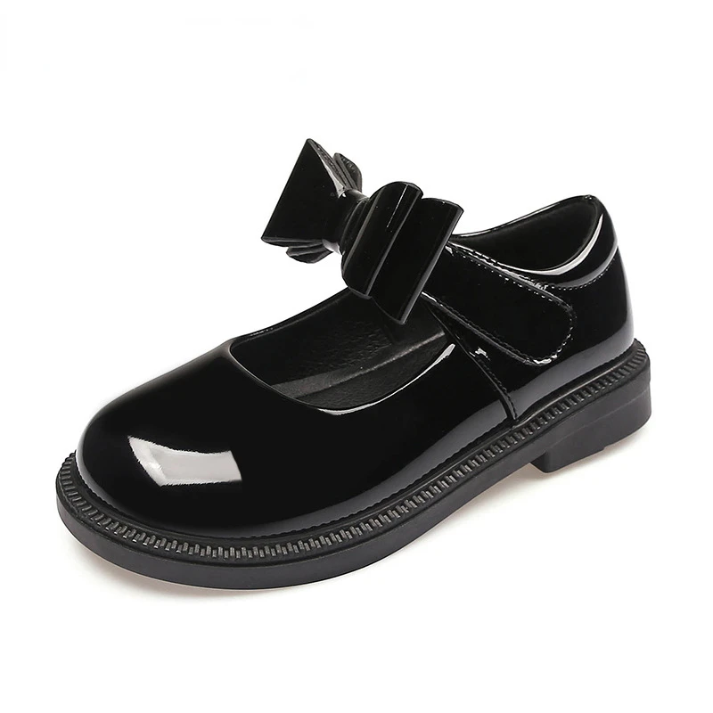 New Girl Leather Shoes Princess Kid Student School Causal Black Versatile Shoes Hook & Loop Children Glossy Mary Jane Autumn Hot 5
