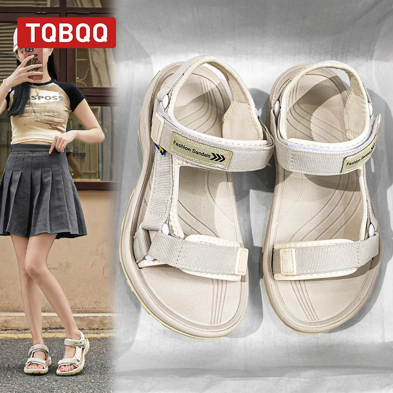 صنادل نسائية صيفية عصرية بنعل سميك غير قابلة للانز...