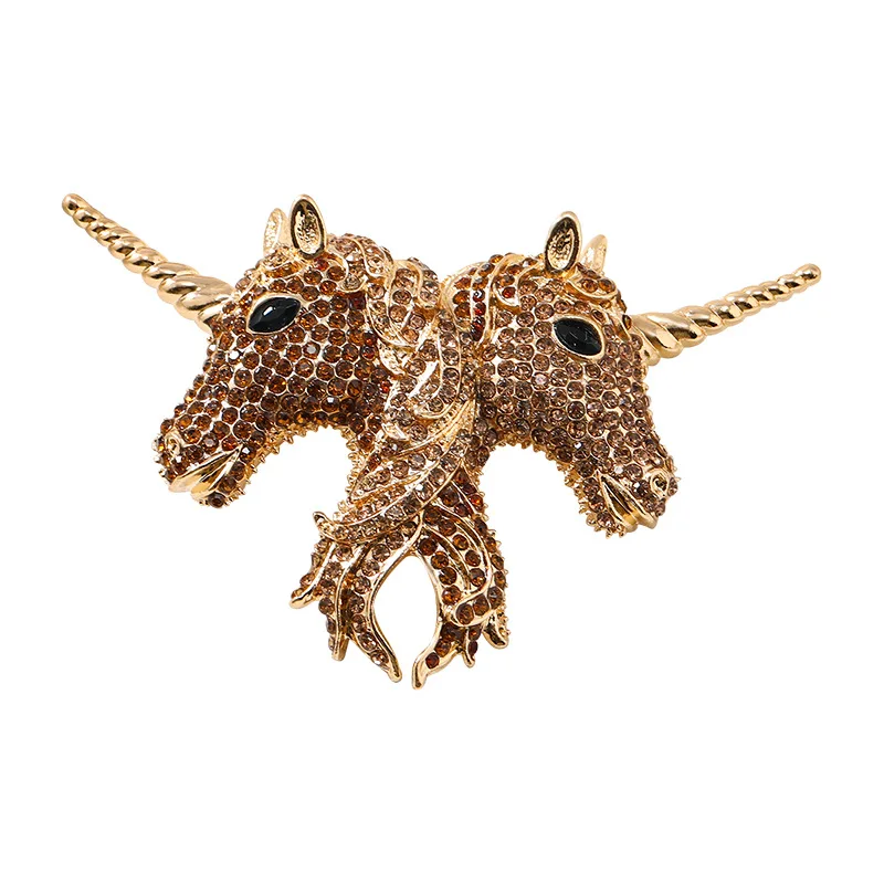 

MITTO FASHION JEWELRIES AND HIGH-END ACCESSORIES RHINESTONES PAVED UNICORNS VINTAGE DRESS BROOCH