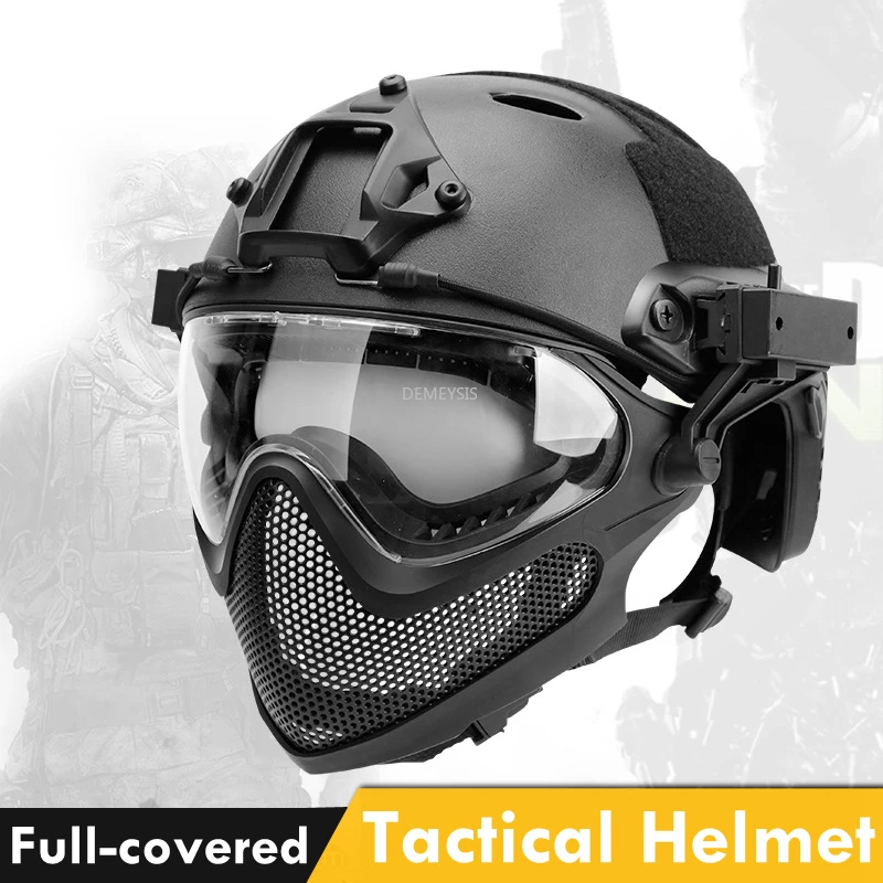Fullcovered Shooting Helmet with Steel Mesh Mask Army Tactical