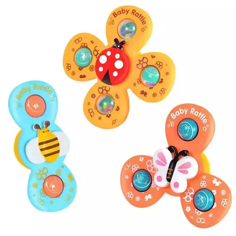Suction Cup Spinner Toys 3PCS Windmill Cartoon Animal Hand Spinning Toys Sensory Toys for Baby Toddlers Birthday Gift Bath Toys
